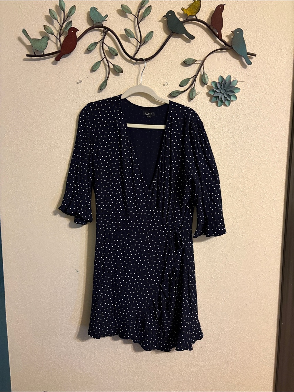 LOFT Black and White Polka Dot Wrap Mini Dress